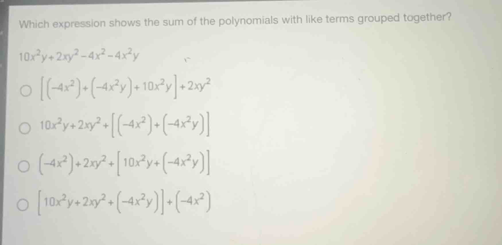 which expression shows the sum of the polynomials with like terms group…