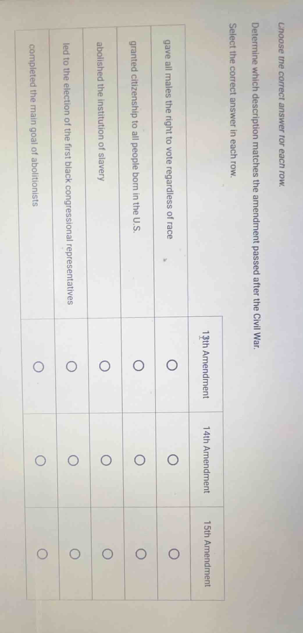 choose the correct answer for each row. determine which description mat…