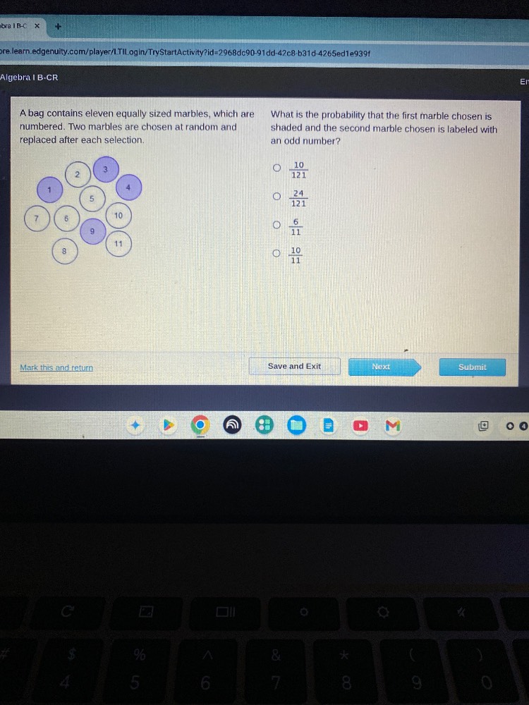 algebra i b-cr a bag contains eleven equally sized marbles, which are n…