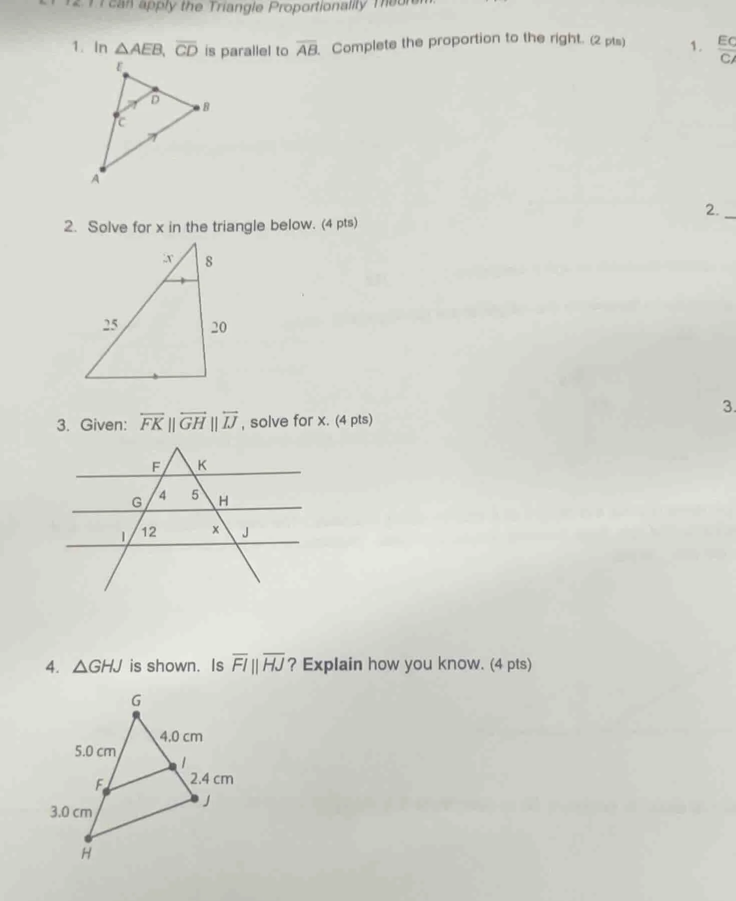1. in $\triangle aeb$, $overline{cd}$ is parallel to $overline{ab}$. co…