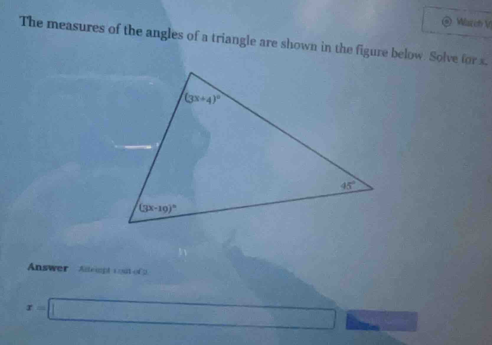 the measures of the angles of a triangle are shown in the figure below.…