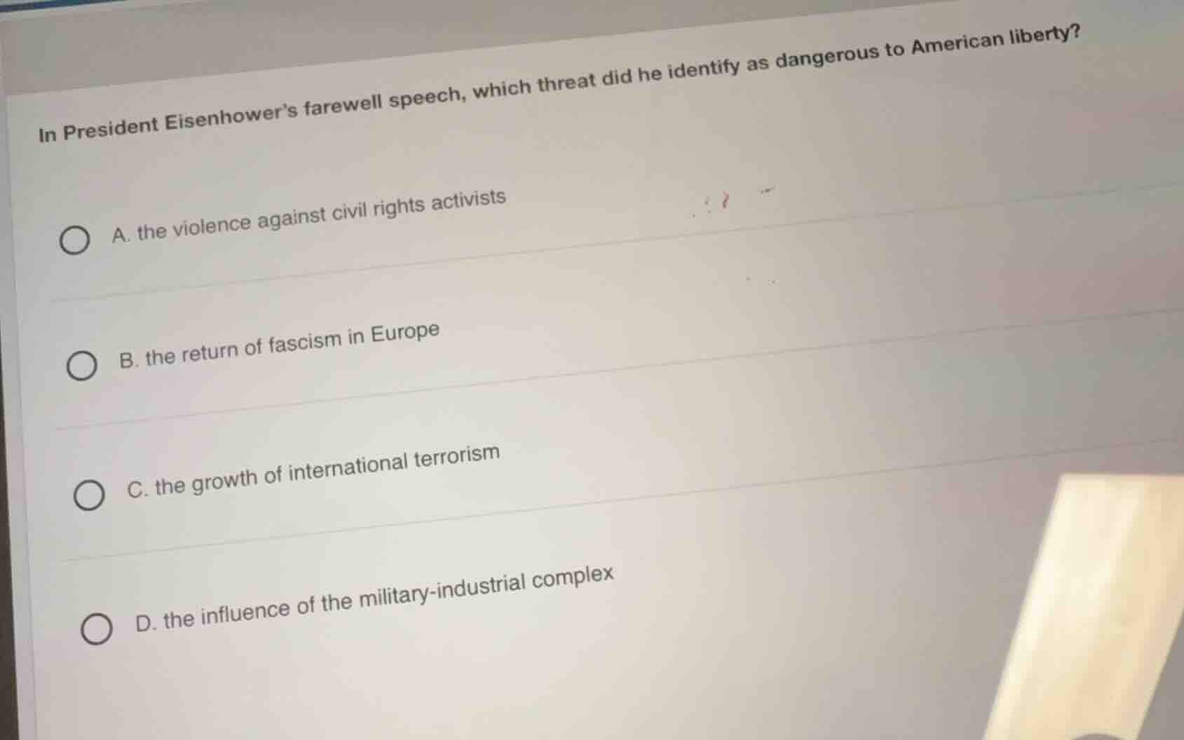 in president eisenhowers farewell speech, which threat did he identify …