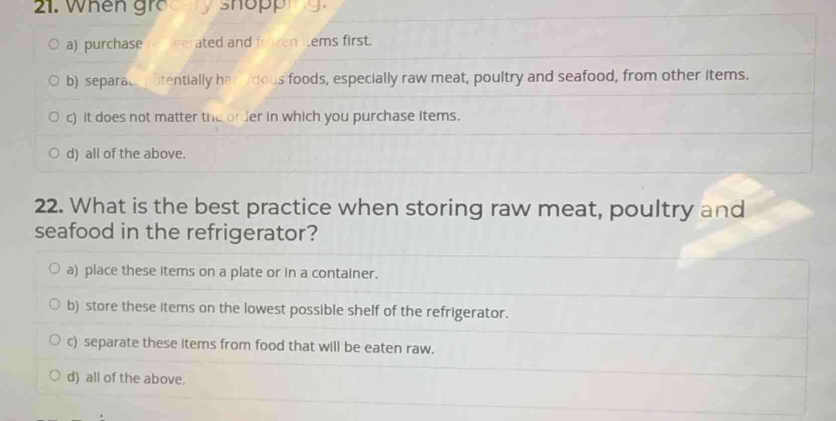 21. when grocery shopping. ○ a) purchase refrigerated and frozen items …