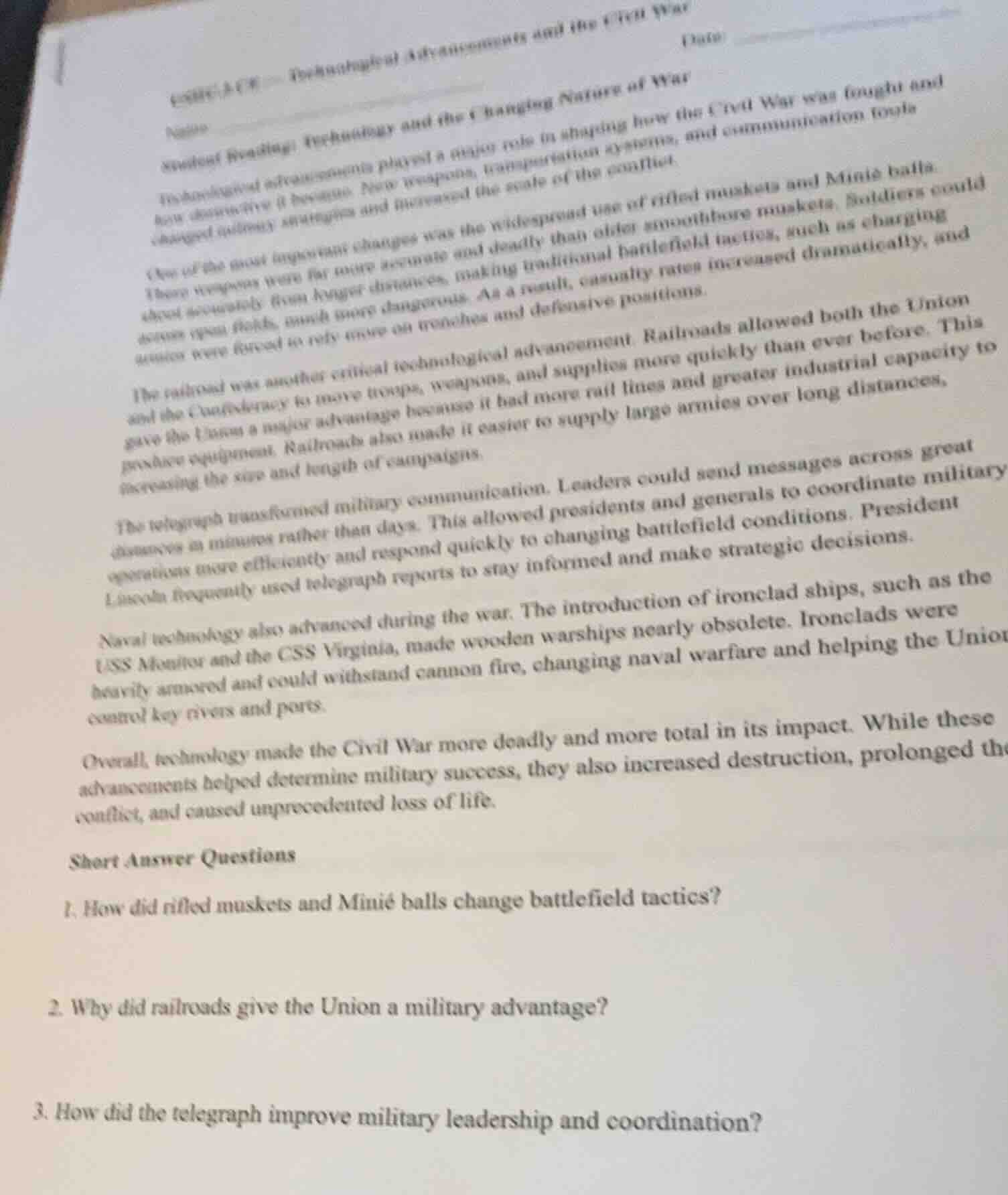 edhs 3.08 - technological advancements and the civil war name date stud…