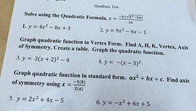 quadratic test solve using the quadratic formula. $x = \\frac{-b\\pm\\s…
