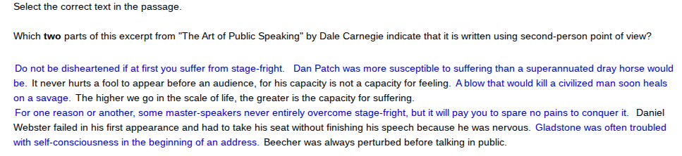 select the correct text in the passage. which two parts of this excerpt…