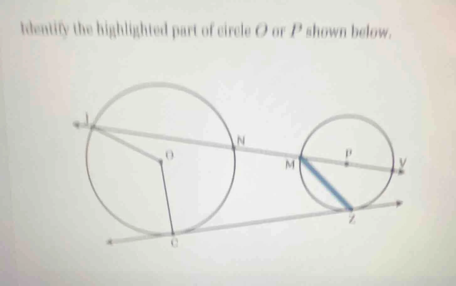 identify the highlighted part of circle o or p shown below.