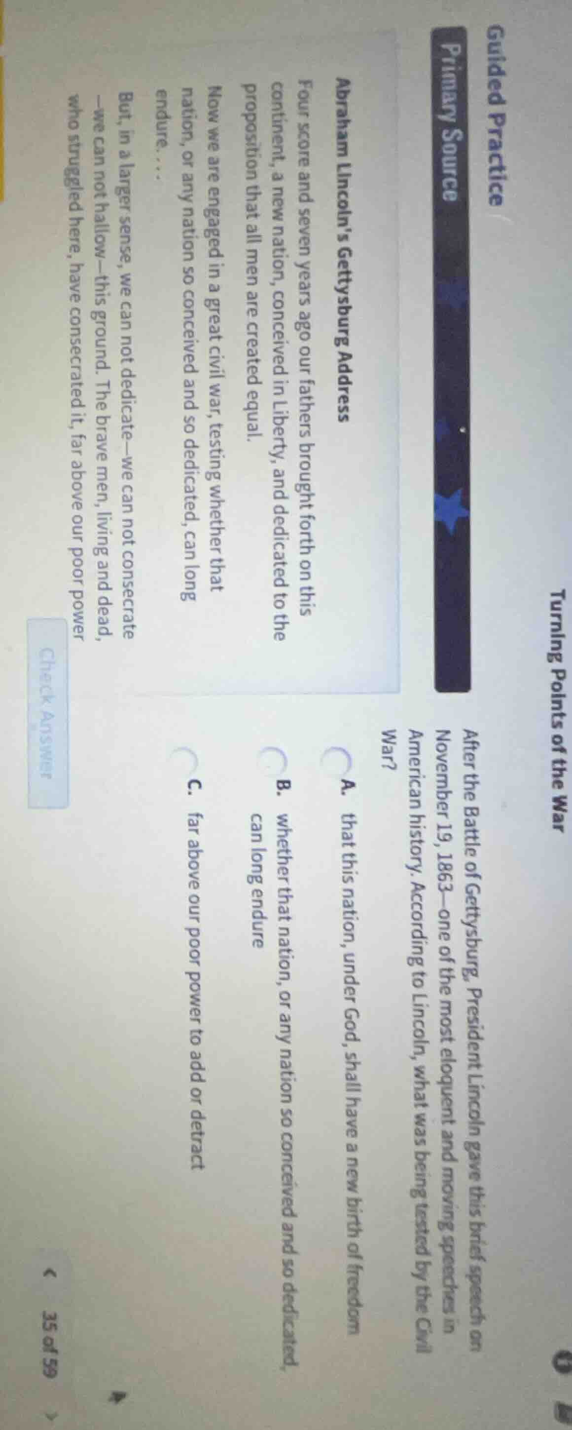 turning points of the war guided practice primary source abraham lincol…