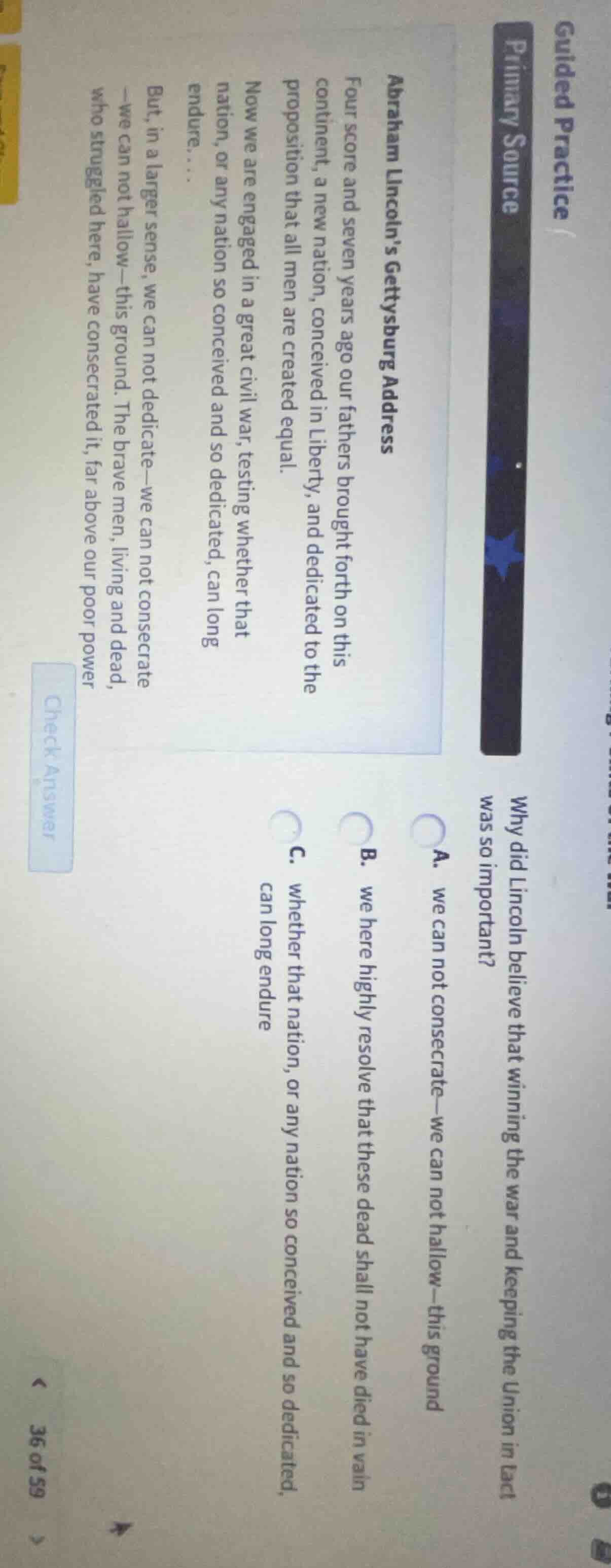 guided practiceprimary sourceabraham lincolns gettysburg addressfour sc…