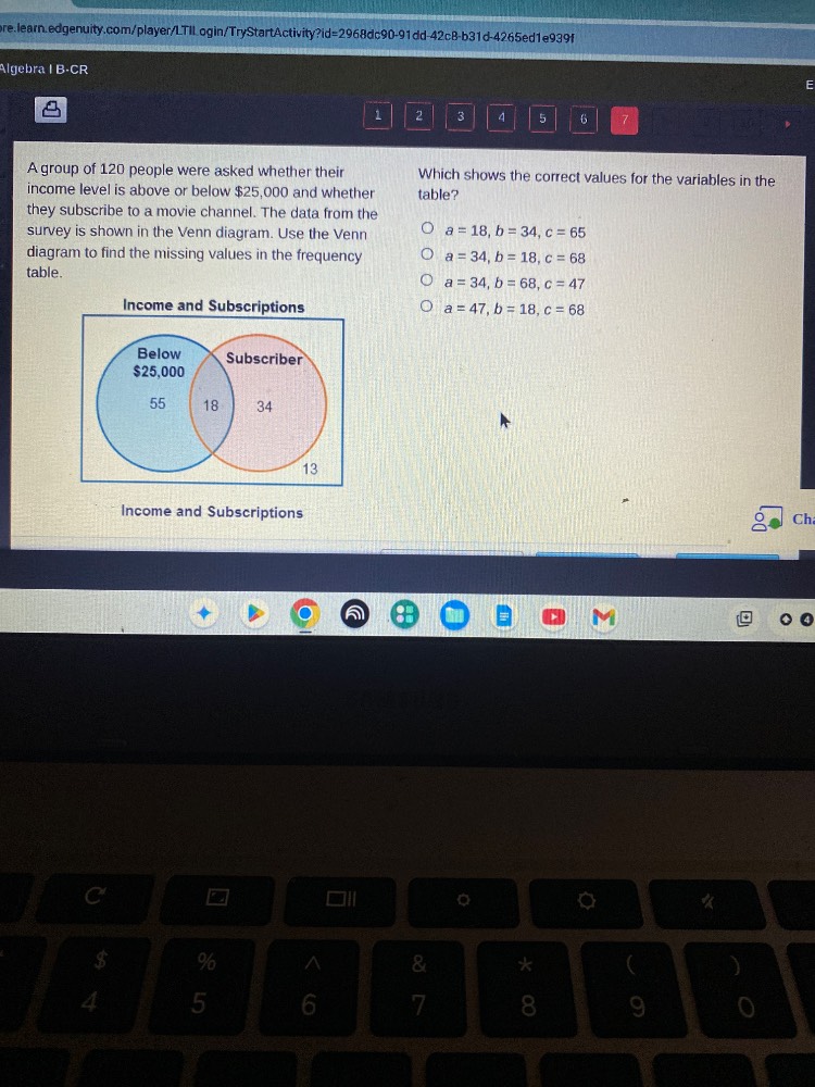 algebra i b-cr a group of 120 people were asked whether their income le…