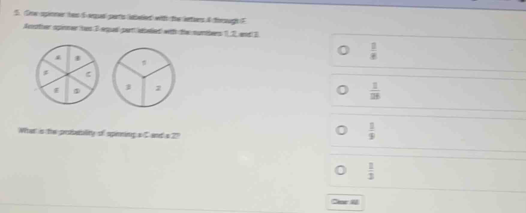 5. one spinner has 6 equal parts labeled with the letters a through f.a…