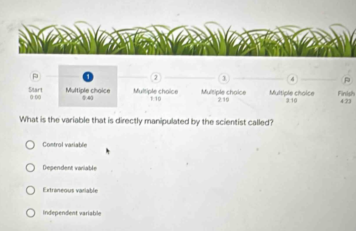 start 0:00 1 multiple choice 0:40 2 multiple choice 1:10 3 multiple cho…