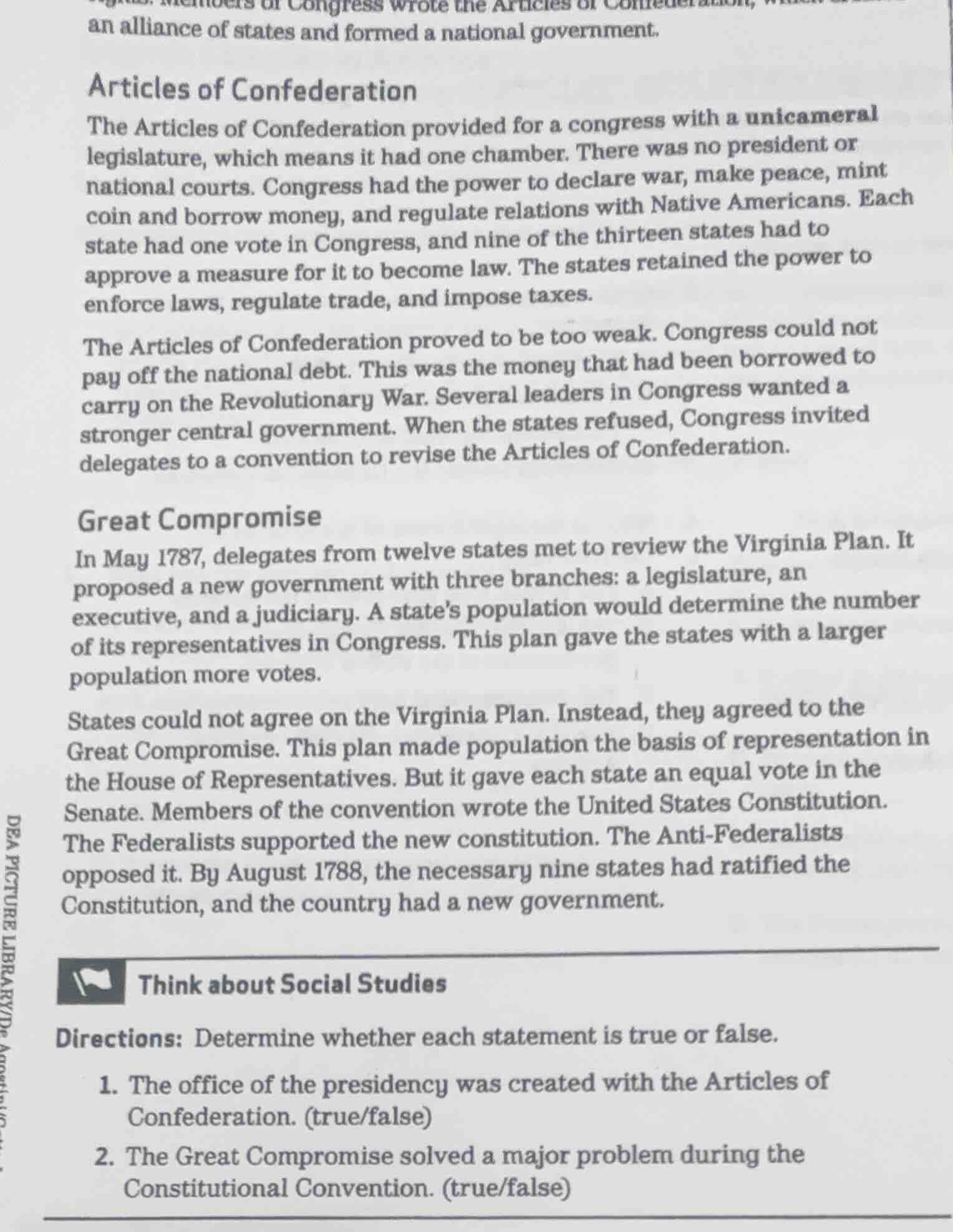 an alliance of states and formed a national government.articles of conf…