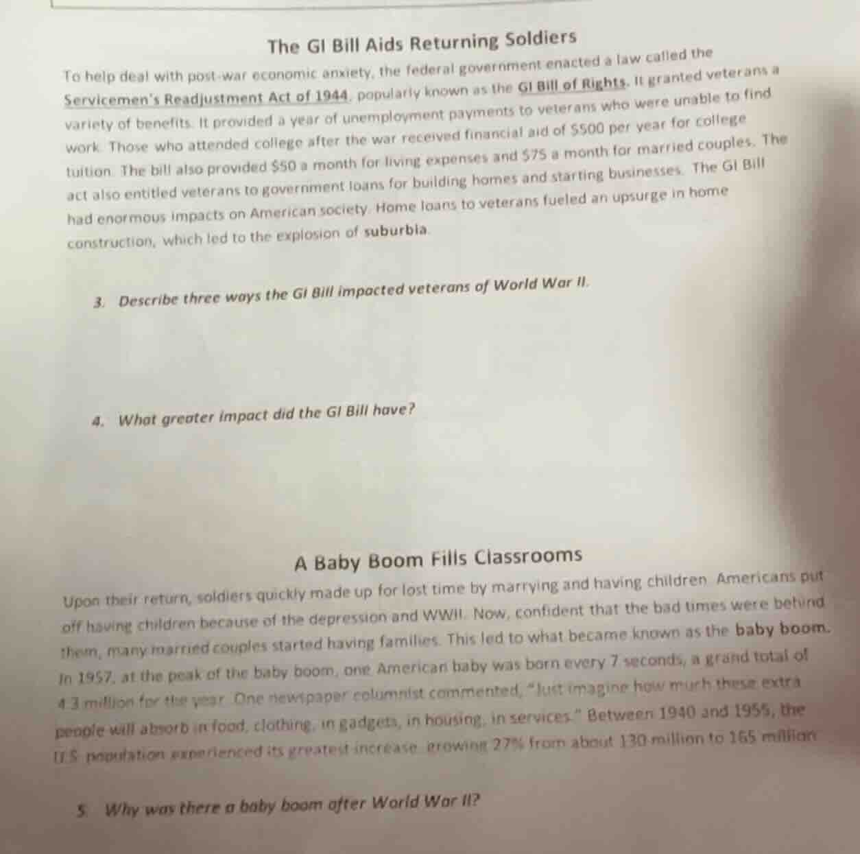 the gi bill aids returning soldiers to help deal with post-war economic…