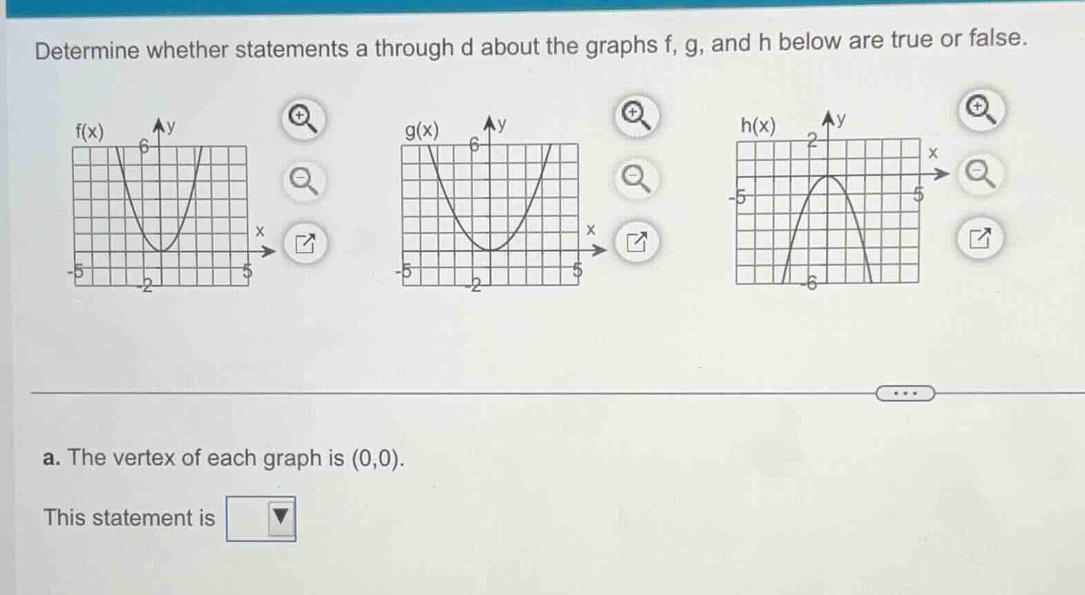 determine whether statements a through d about the graphs f, g, and h b…