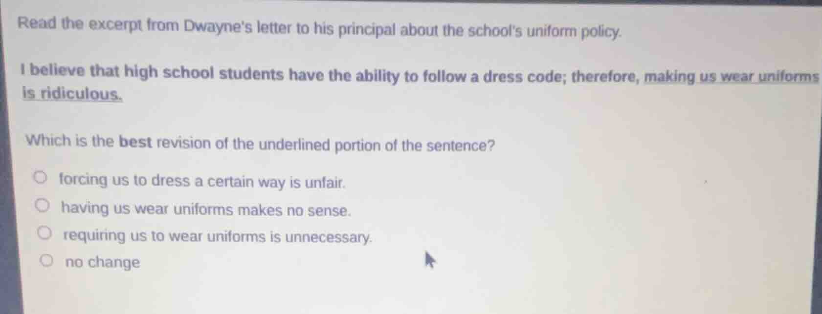 read the excerpt from dwaynes letter to his principal about the schools…
