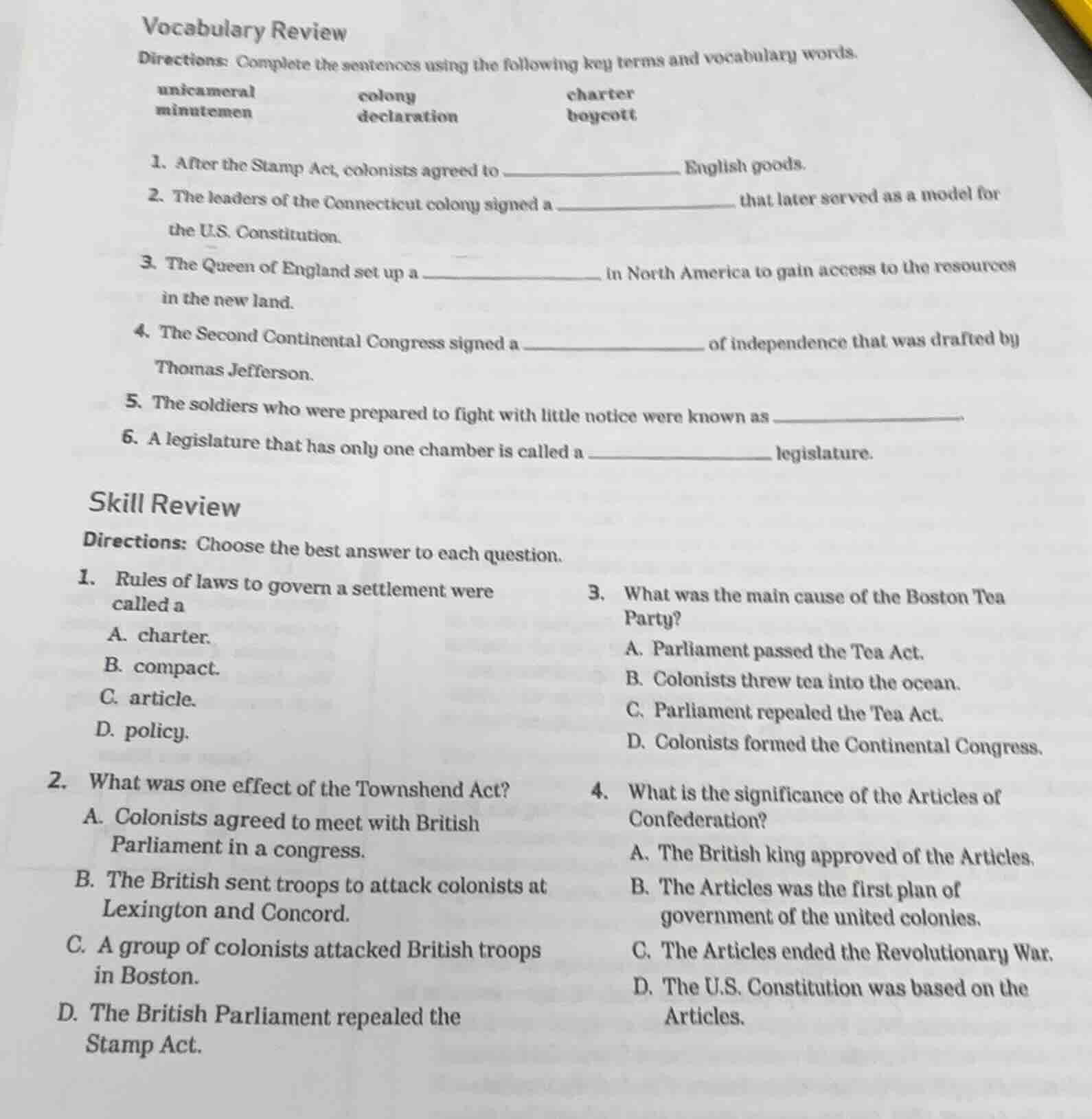 vocabulary reviewdirections: complete the sentences using the following…