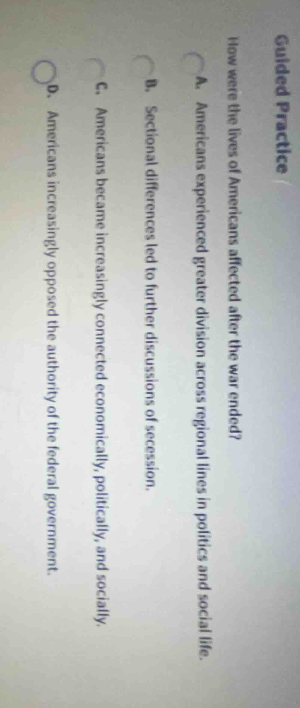 guided practice how were the lives of americans affected after the war …