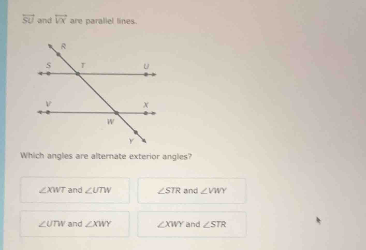 $overrightarrow{su}$ and $overrightarrow{vx}$ are parallel lines. which…