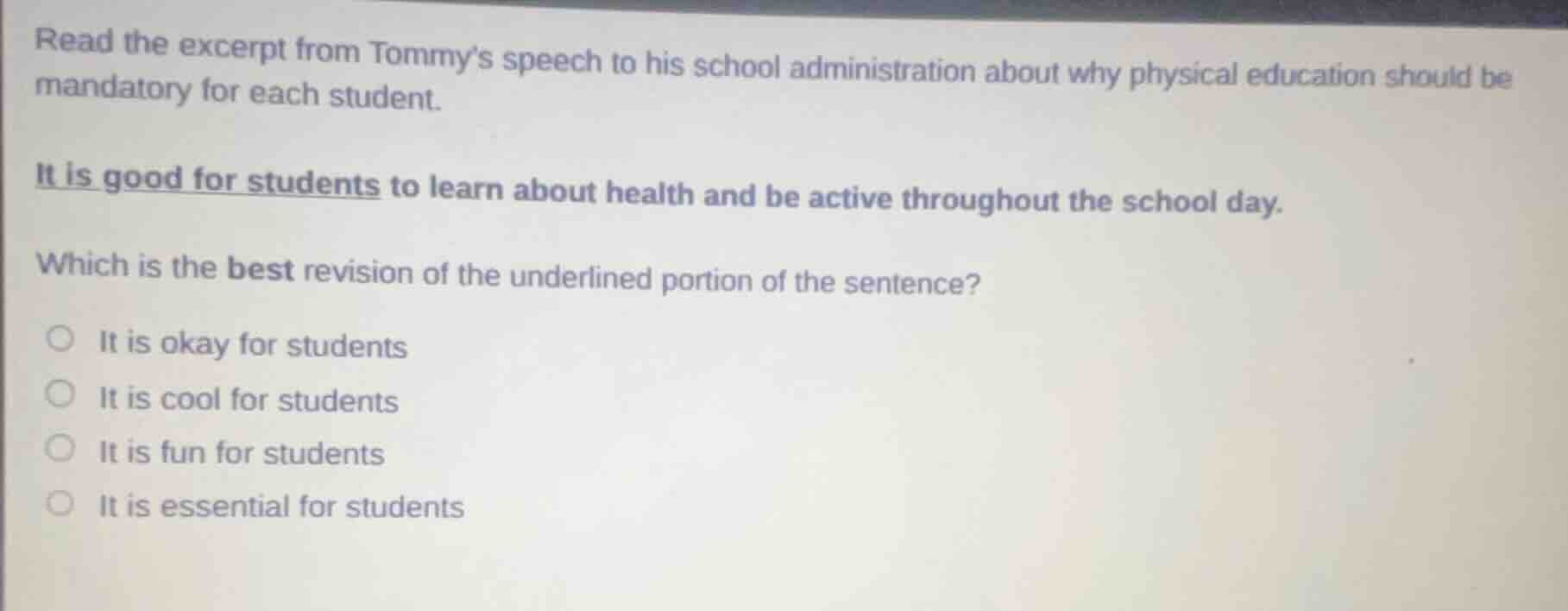 read the excerpt from tommys speech to his school administration about …