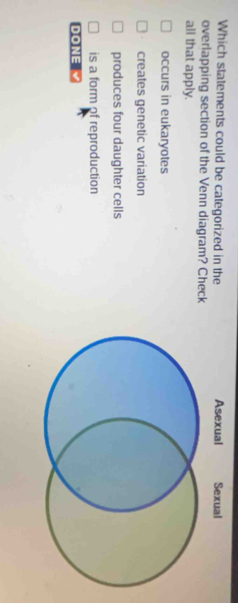 which statements could be categorized in the overlapping section of the…