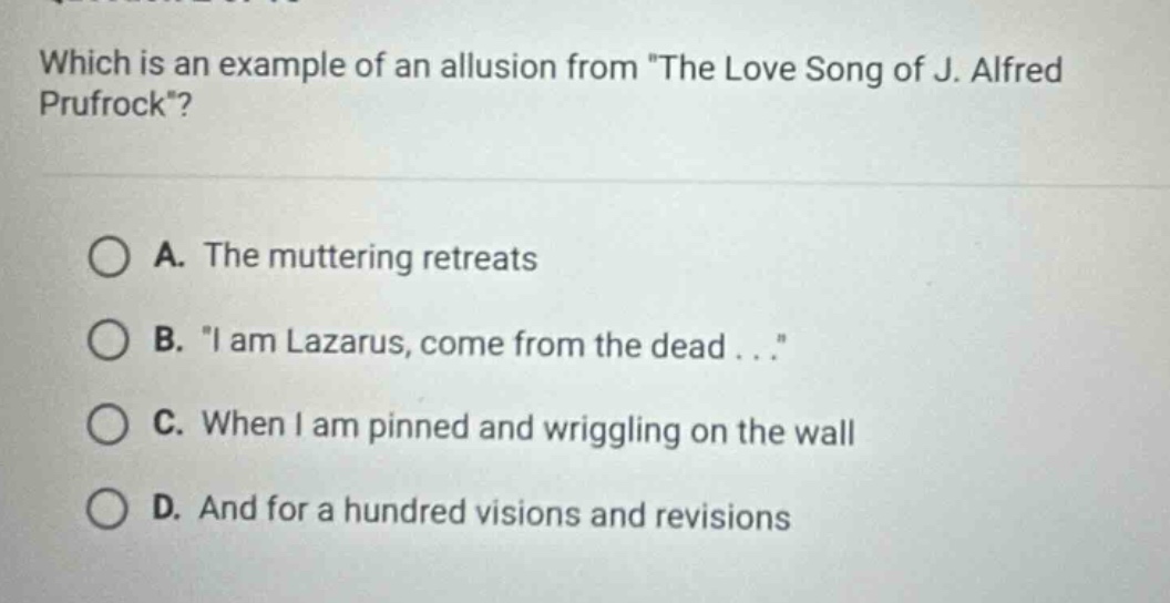 which is an example of an allusion from \the love song of j. alfred pru…