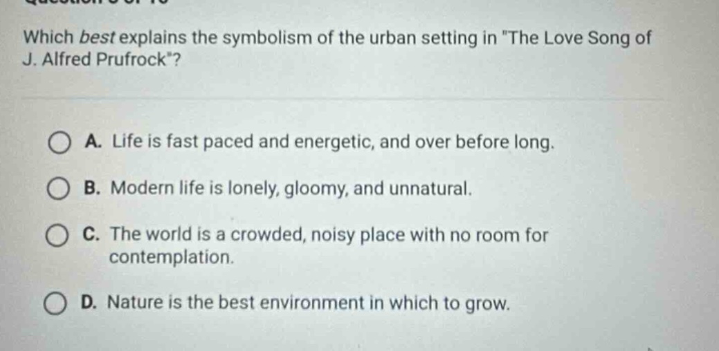 which best explains the symbolism of the urban setting in \the love son…