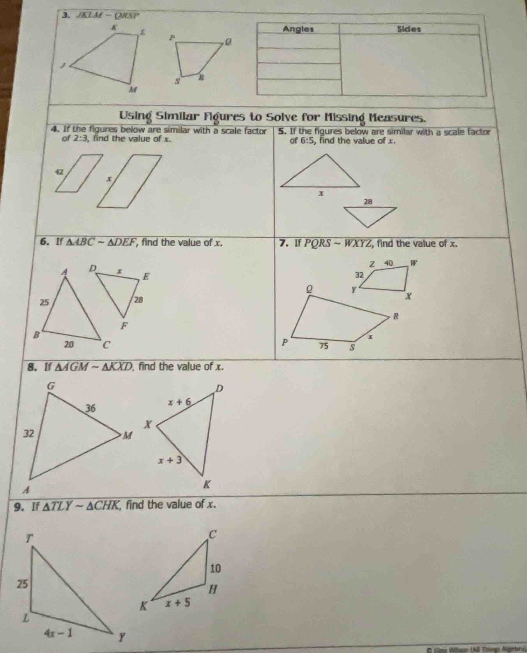3. $jklm \\sim qrsp$ angles sides using similar figures to solve for mi…