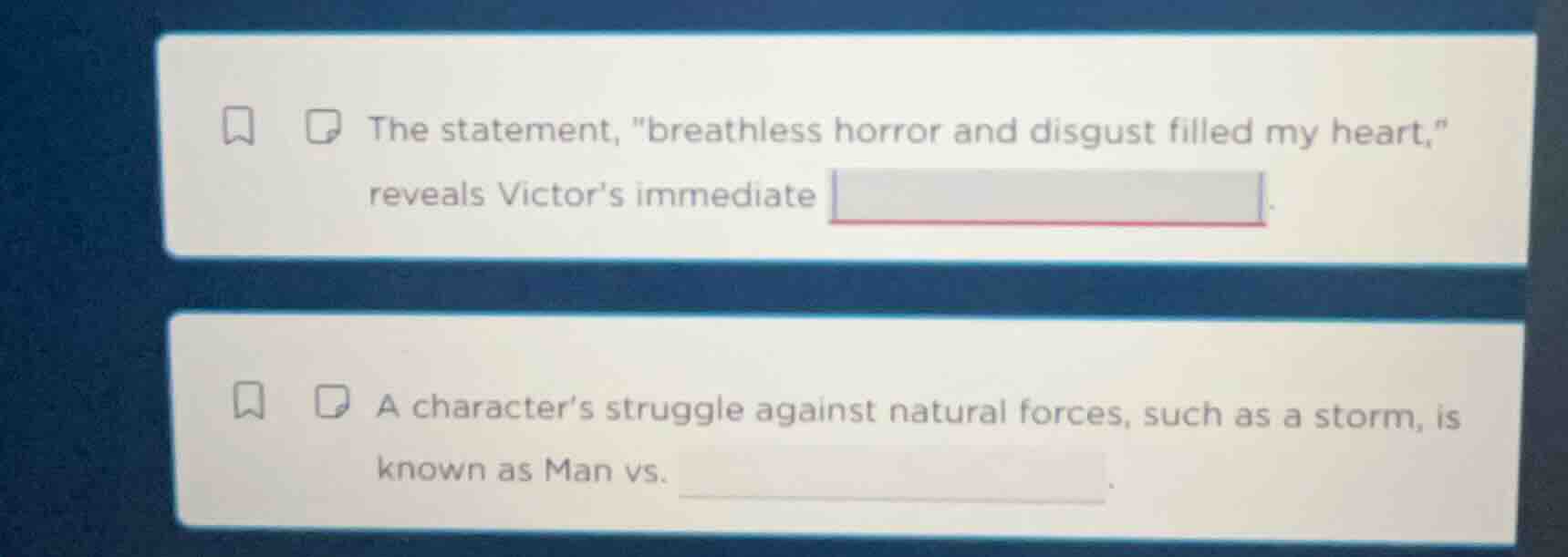 1. the statement, \breathless horror and disgust filled my heart,\ reve…