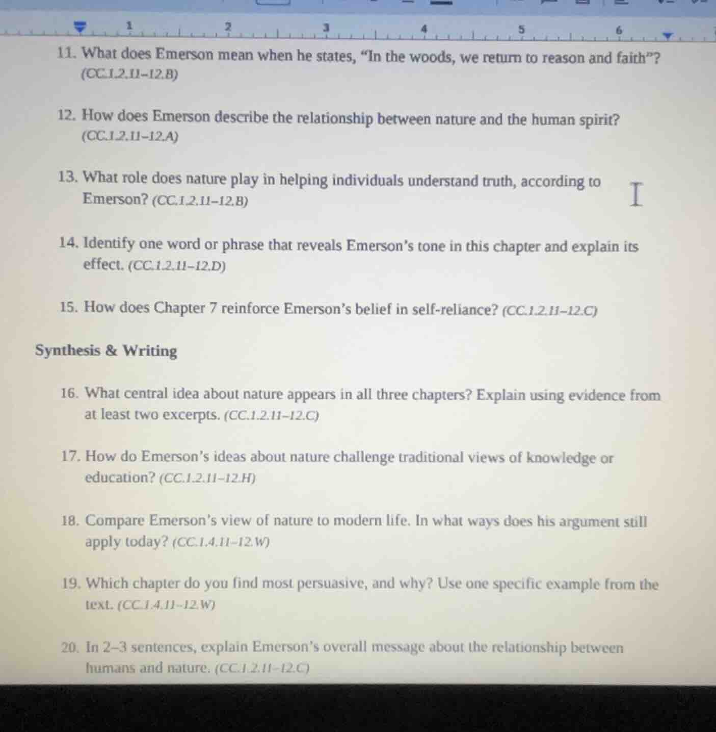 11. what does emerson mean when he states, “in the woods, we return to …