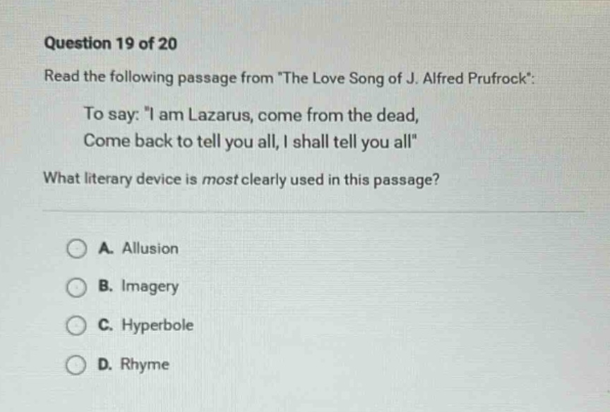 question 19 of 20 read the following passage from \the love song of j. …