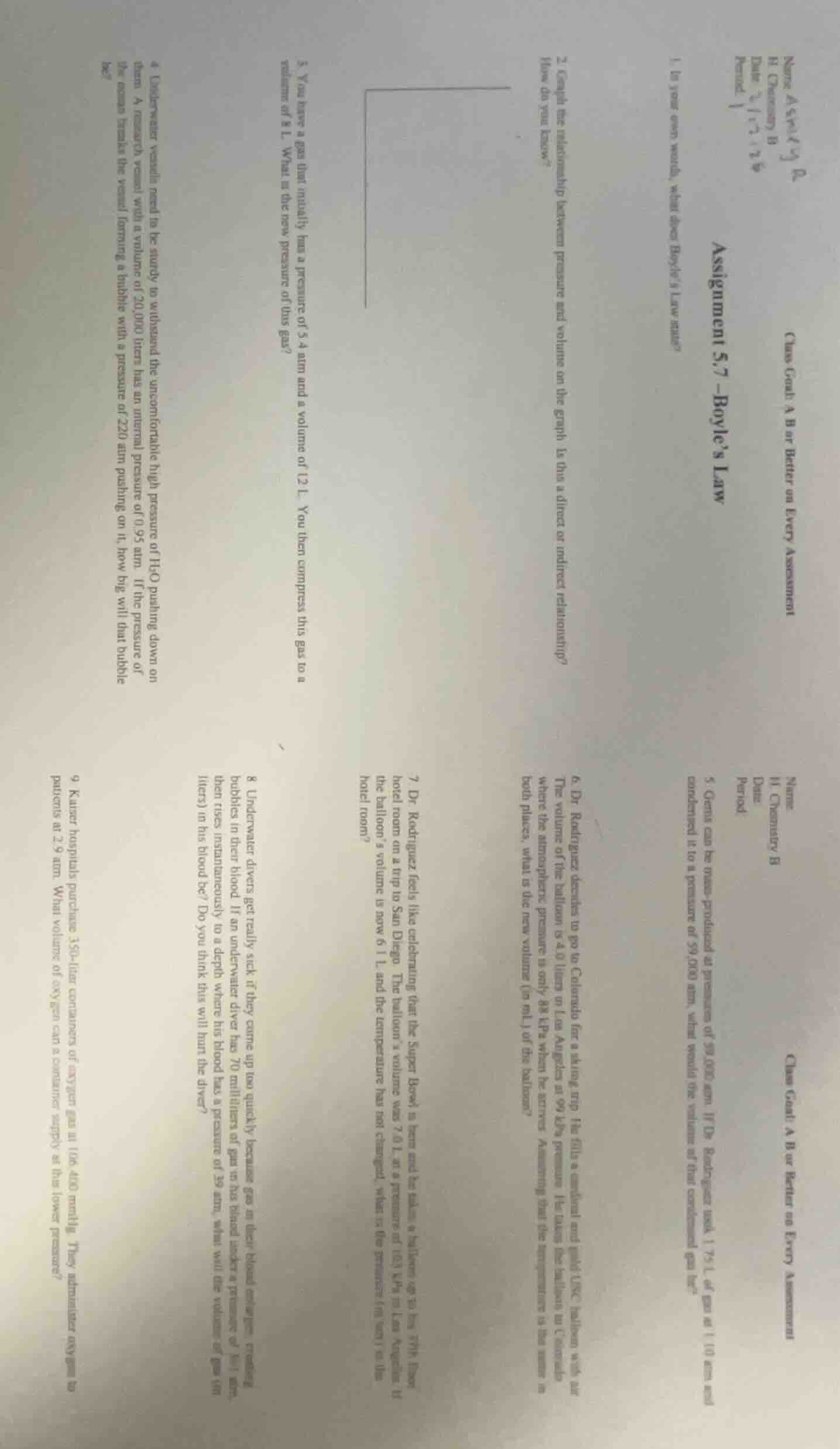 class goal: a b or better on every assessment name h. chemistry b date …