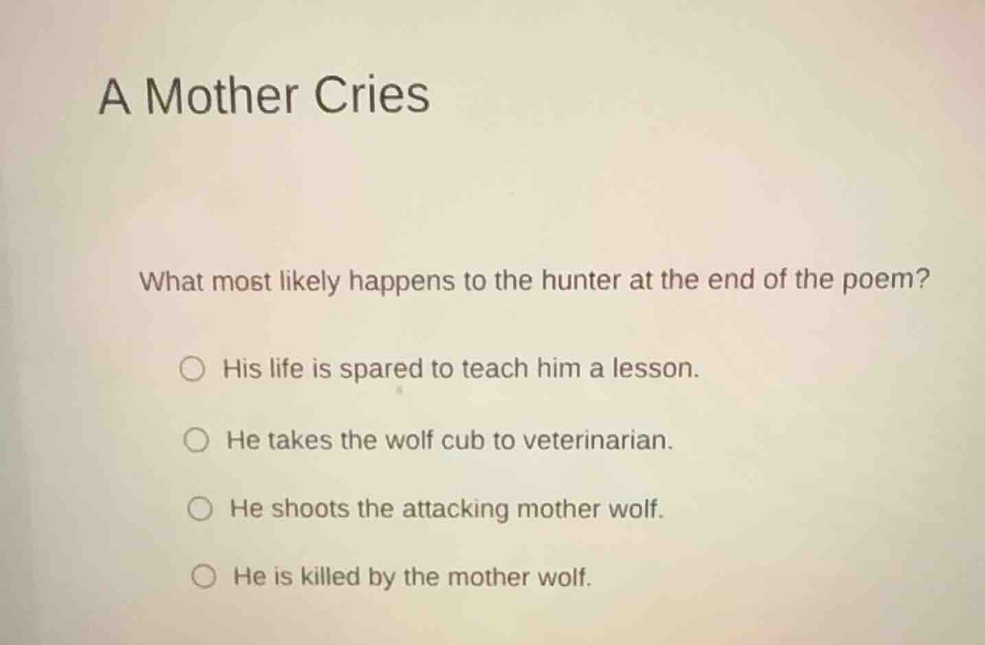 a mother cries what most likely happens to the hunter at the end of the…