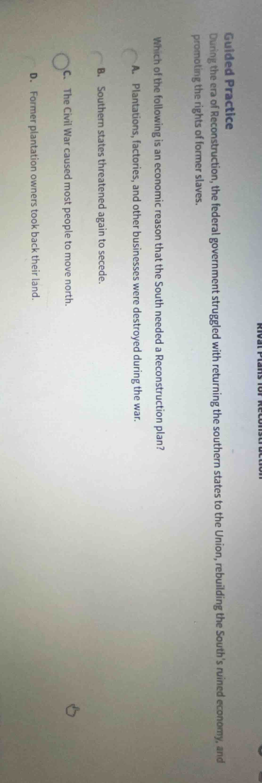 guided practice during the era of reconstruction, the federal governmen…