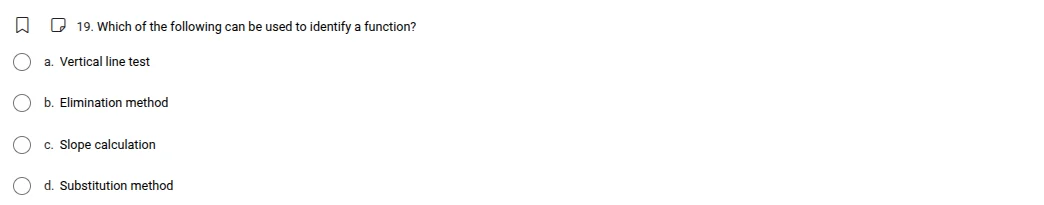 19. which of the following can be used to identify a function? a. verti…