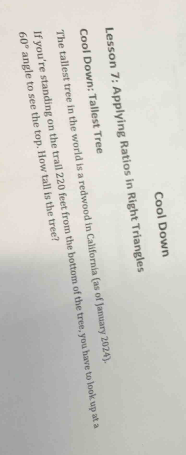 cool down lesson 7: applying ratios in right triangles cool down: talle…