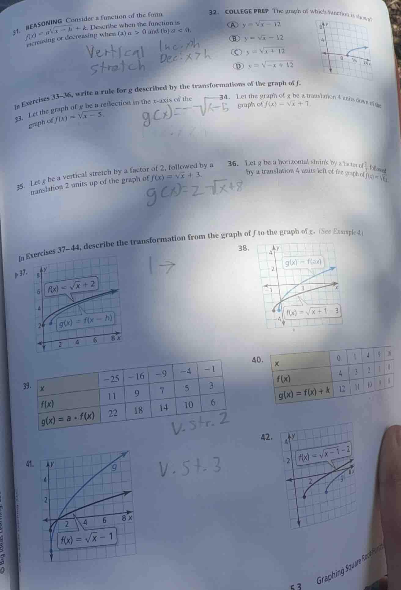31. reasoning consider a function of the form $f(x)=a\\sqrt{x - h}+k$. …