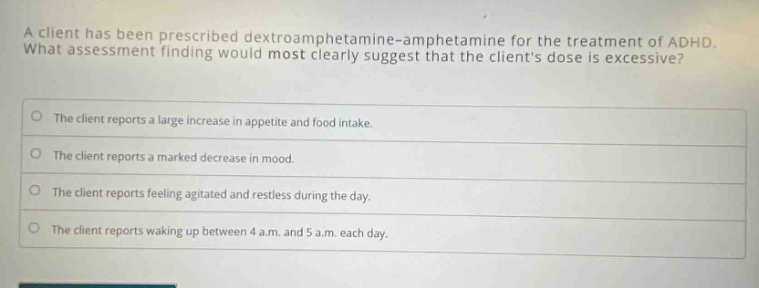 a client has been prescribed dextroamphetamine-amphetamine for the trea…