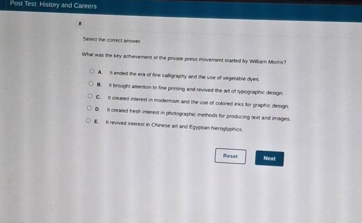 post test: history and careers 8 select the correct answer. what was th…