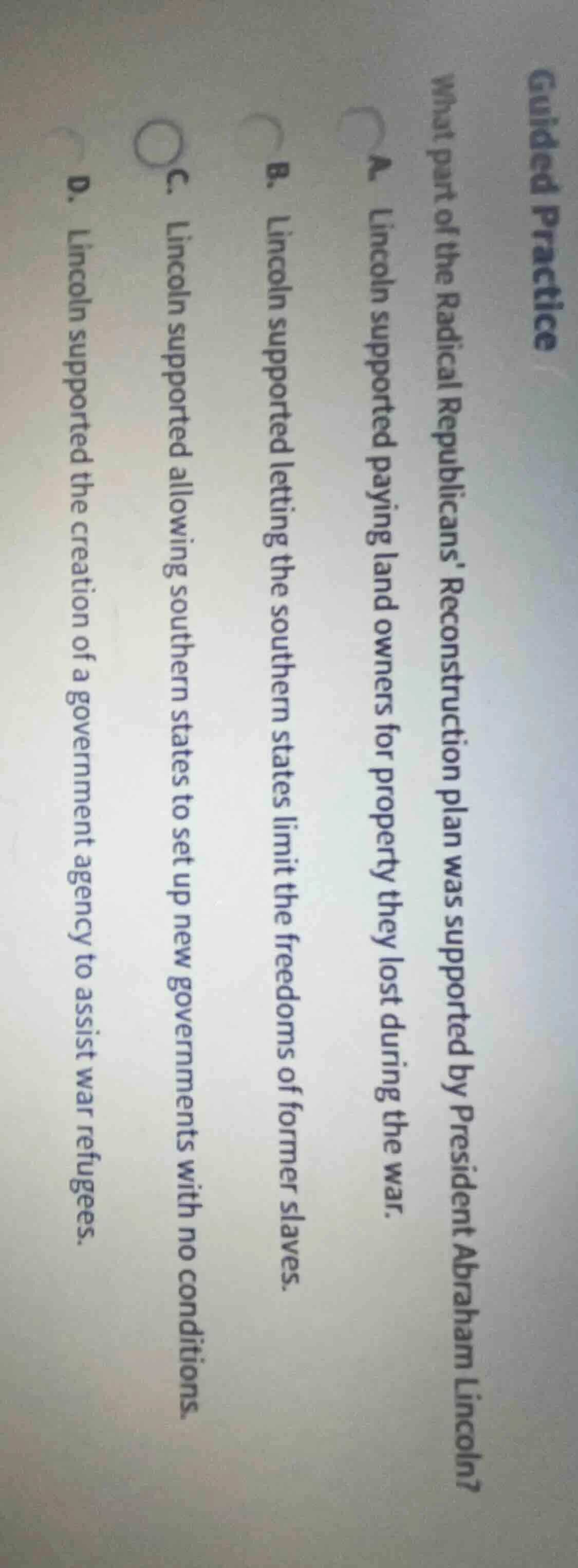 guided practice what part of the radical republicans reconstruction pla…