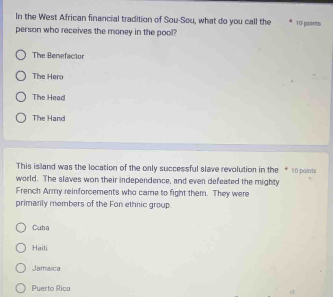 1. in the west african financial tradition of sou-sou, what do you call…