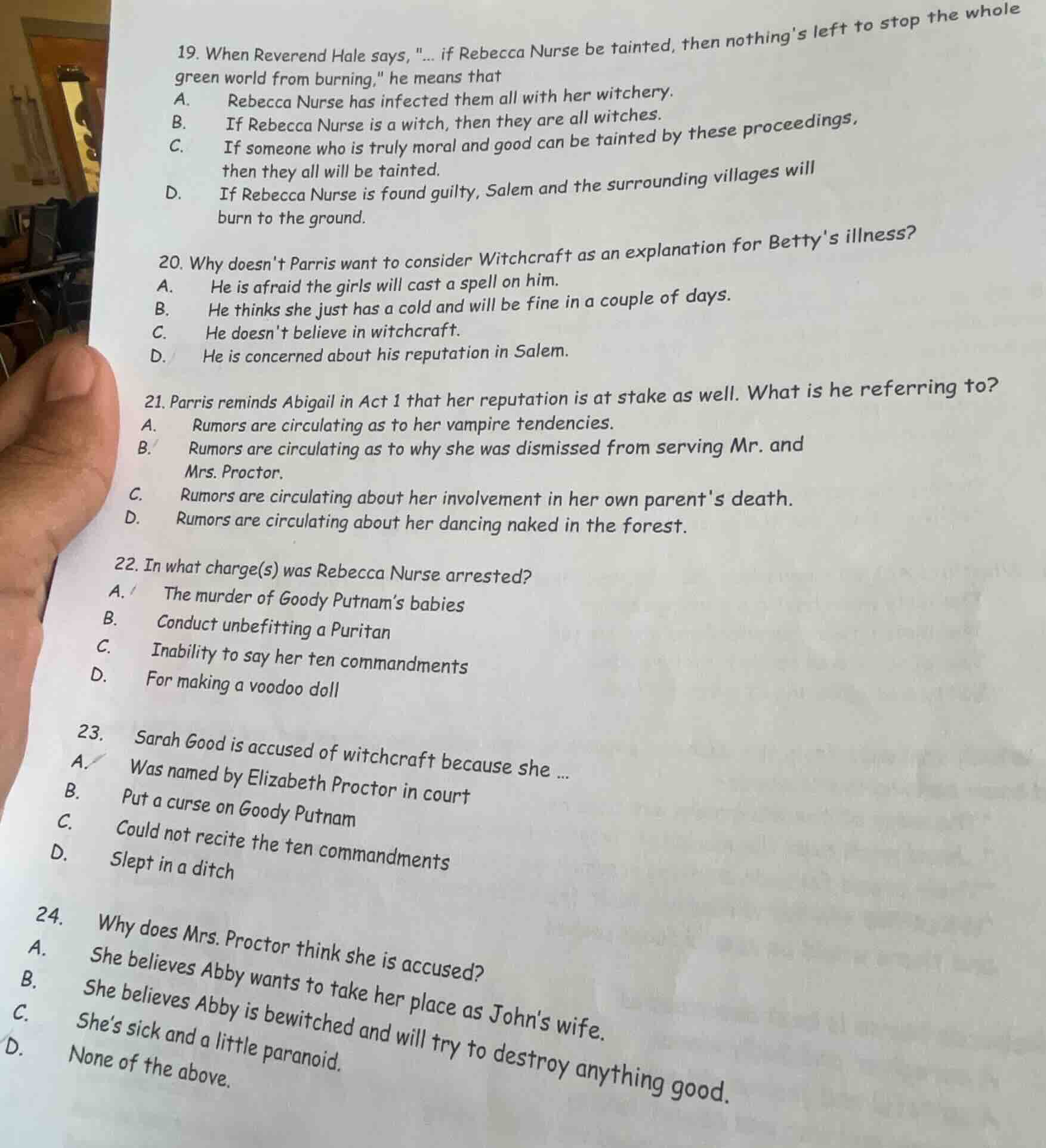 19. when reverend hale says, \... if rebecca nurse be tainted, then not…