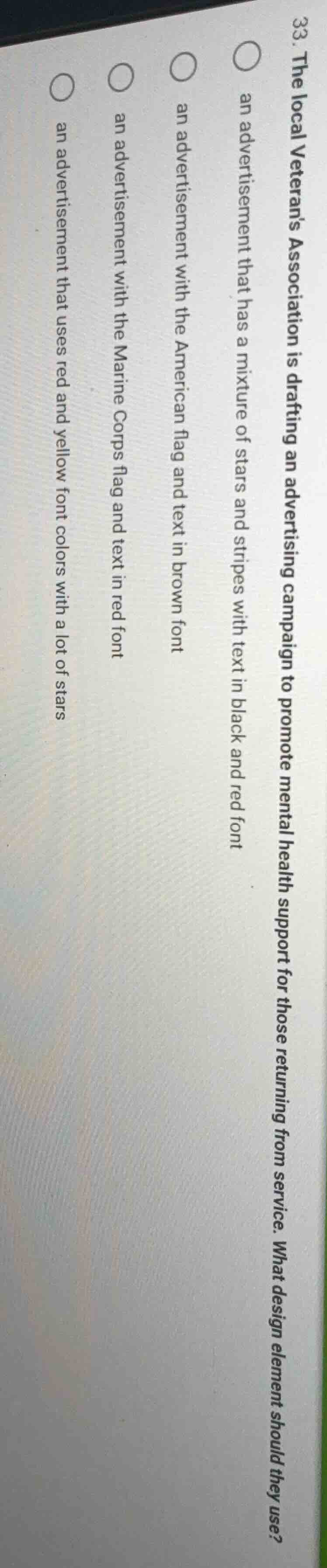 33. the local veterans association is drafting an advertising campaign …