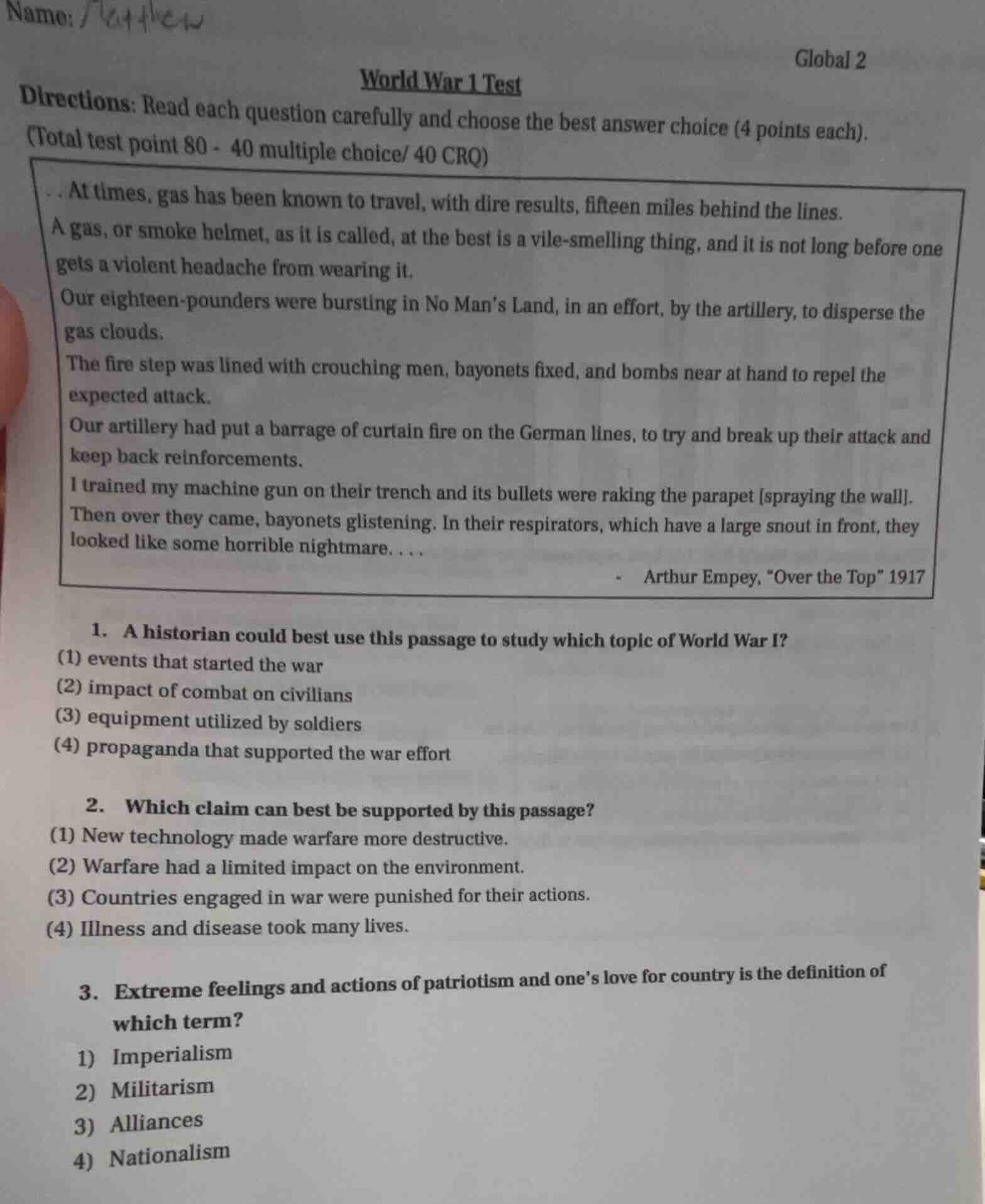 name:global 2world war 1 testdirections: read each question carefully a…