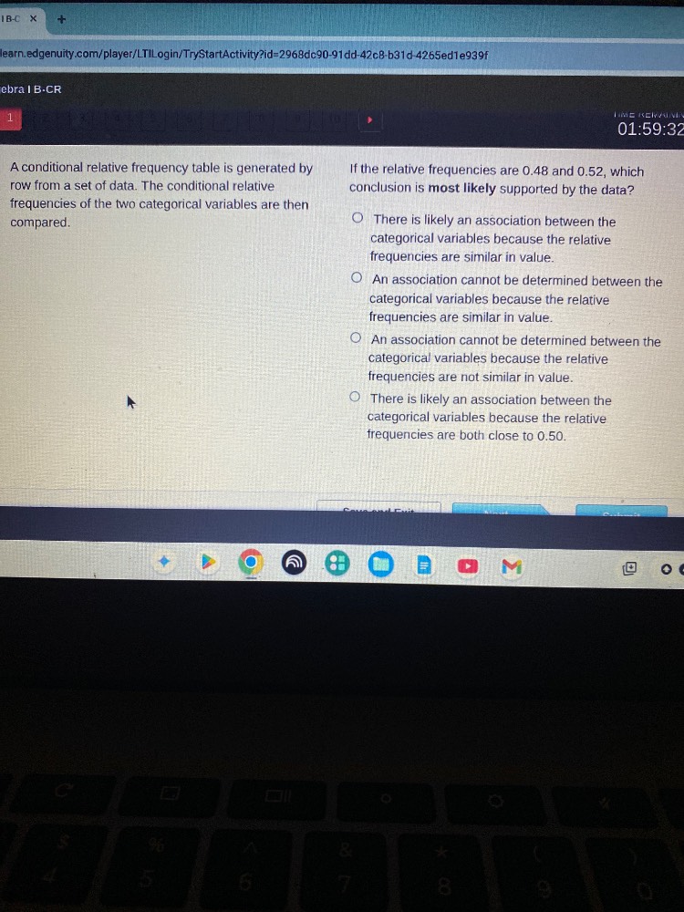 a conditional relative frequency table is generated by row from a set o…