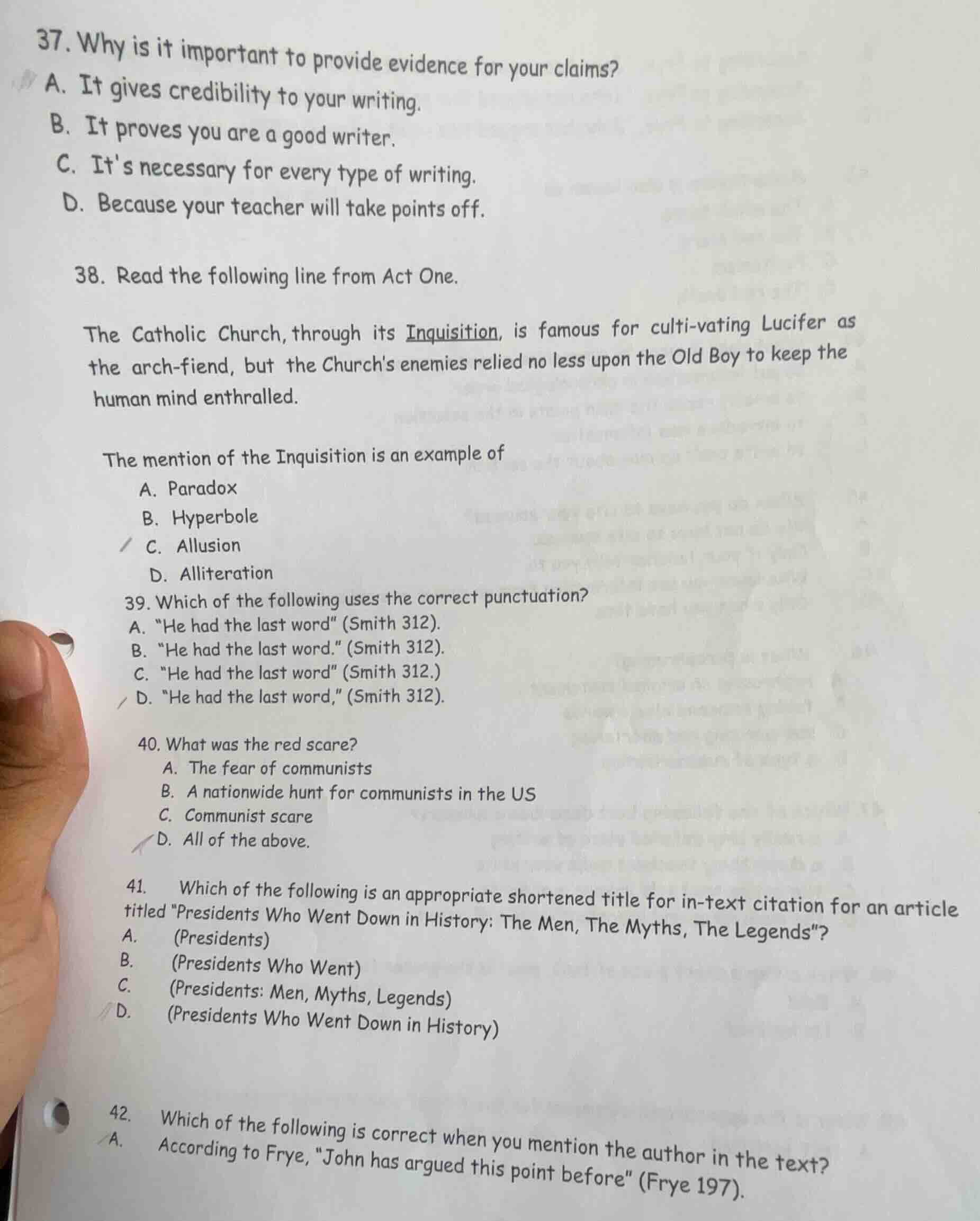 37. why is it important to provide evidence for your claims?a. it gives…