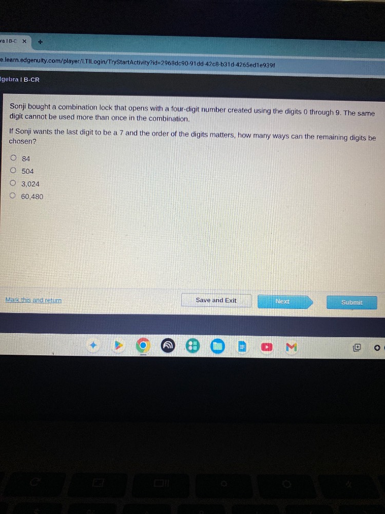 sonji bought a combination lock that opens with a four-digit number cre…