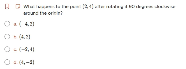 what happens to the point (2, 4) after rotating it 90 degrees clockwise…