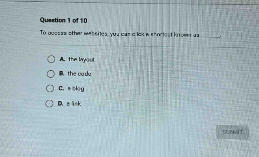 question 1 of 10 to access other websites, you can click a shortcut kno…