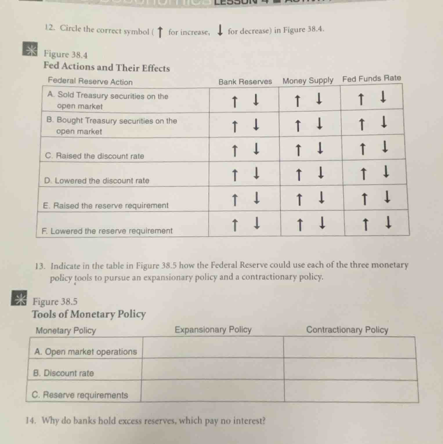 12. circle the correct symbol ( ↑ for increase, ↓ for decrease) in figu…